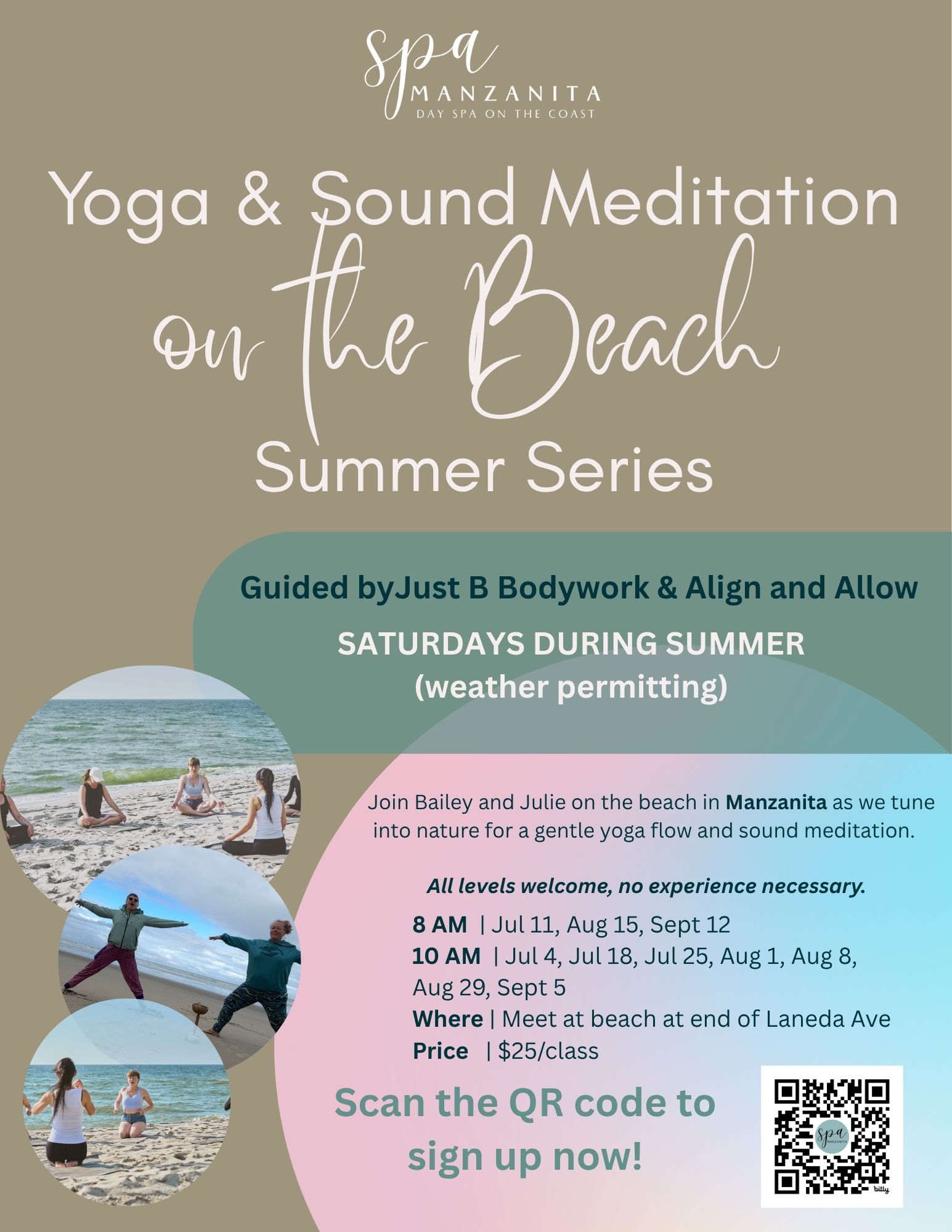 Yoga on the Beach sponsored by Spa Manzanita